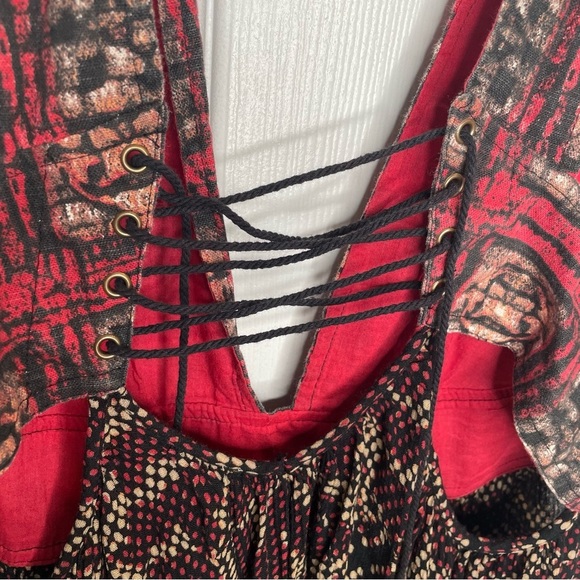 Free People Printed Cotton Noyale Heat Wave Summer Tunic Dress Summer Red M - Picture 7 of 13